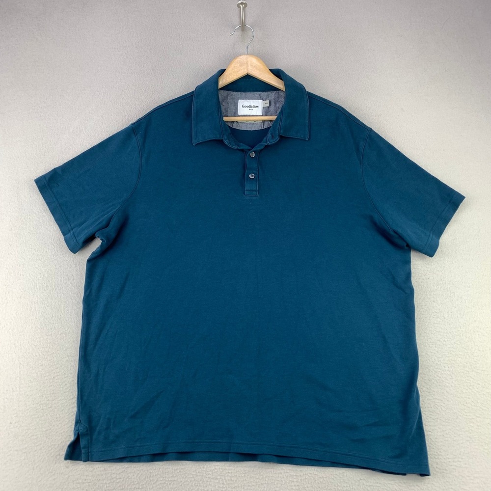 Goodfellow & Co Standard Polo Shirt Men XXL Blue Solid‎ Short Sleeve Cotton